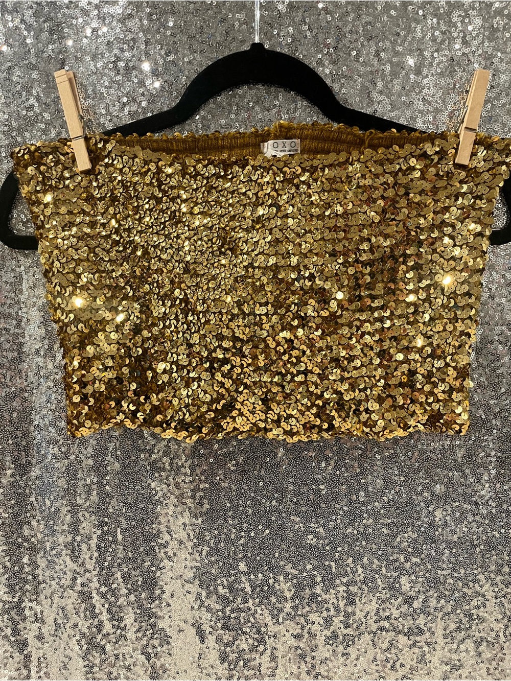 XOXO Gold Sequin Bandeau Crop Top